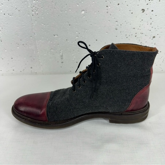 TAFT Men’s size 44 / 11 The Jack Oxblood Red Leather and Gray Wool Boots READ - Picture 6 of 16